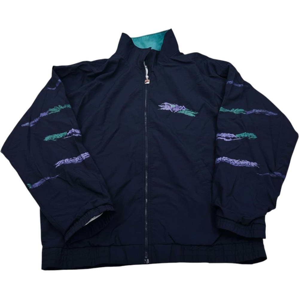 Vintage Fila Windbreaker Mens L 44 Navy Purple Teal Y2K Track Jacket Streetwear